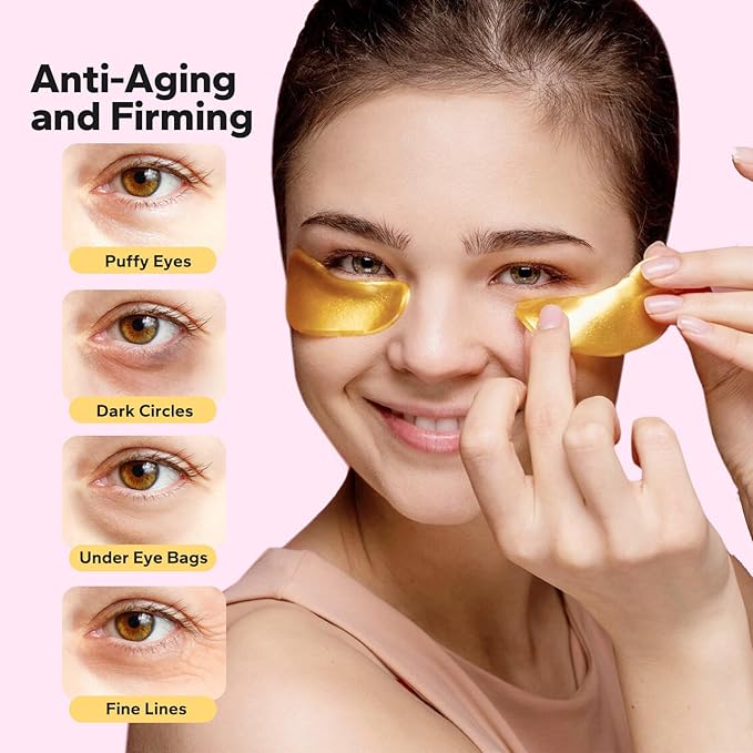 Komoko 25-Pairs 24K Gold Under Eye Patches, Skin Care, Golden Under Eye Mask Anti-Aging Collagen & Amino Acid, Eye Mask for Removing Dark Circles, Puffiness and Wrinkles, Refresh Your Under Eye Skin