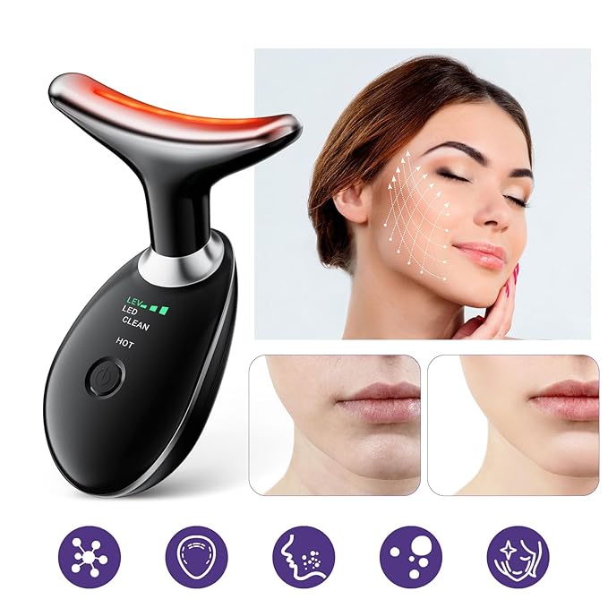 Neck Face Massager, Face Sculpting Tool, 3 Modes and Vibration for Facial Massager for Double - Chin Wrinkle,Daily Home Use Black