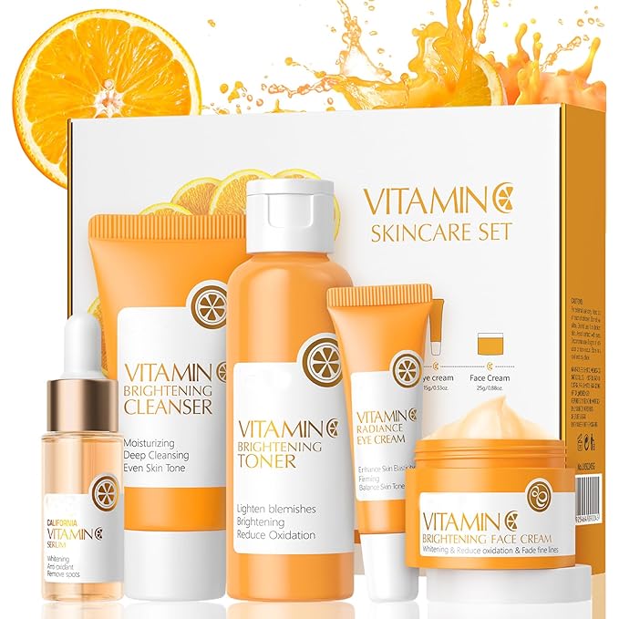 Vitamin C Skincare Set, 5Pcs Skin Care Sets for Women, Facial Kit, Vitamin C Face Skin Care Kit With Cleanser, Toner, Face Serum, Eye Cream, Cream, Long-Lasting Moisturizing Skincare Set