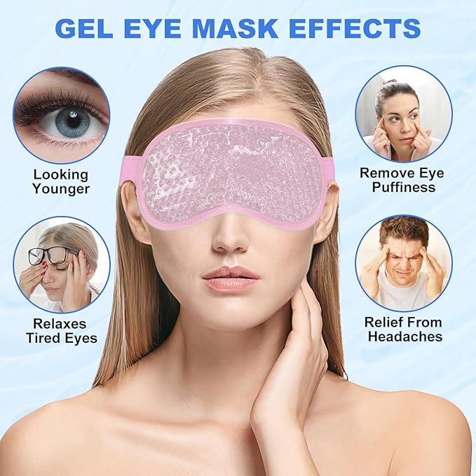 candyfouse 2Pack Cold Cooling Eye Mask, Reusable Hot Colder Therapy Gel Bead with Plush Backing for Puffiness Migraine Stress Relief Skin Care Dry Eyes