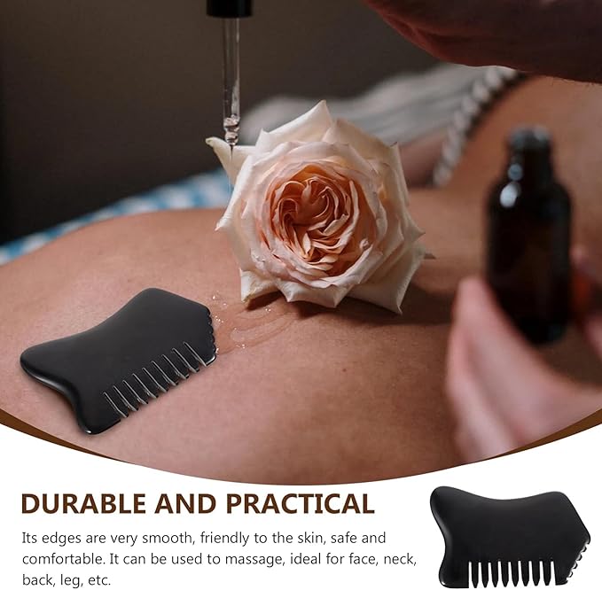 Facial Reflexology Tools Neck Massagers Jade Stone Massage Comb 1Pc - Guasha Scalp Comb, Handheld Scraping Massage Tool for Head Caring, Relax (Black) Facial Reflexology Tools Neck Massagers