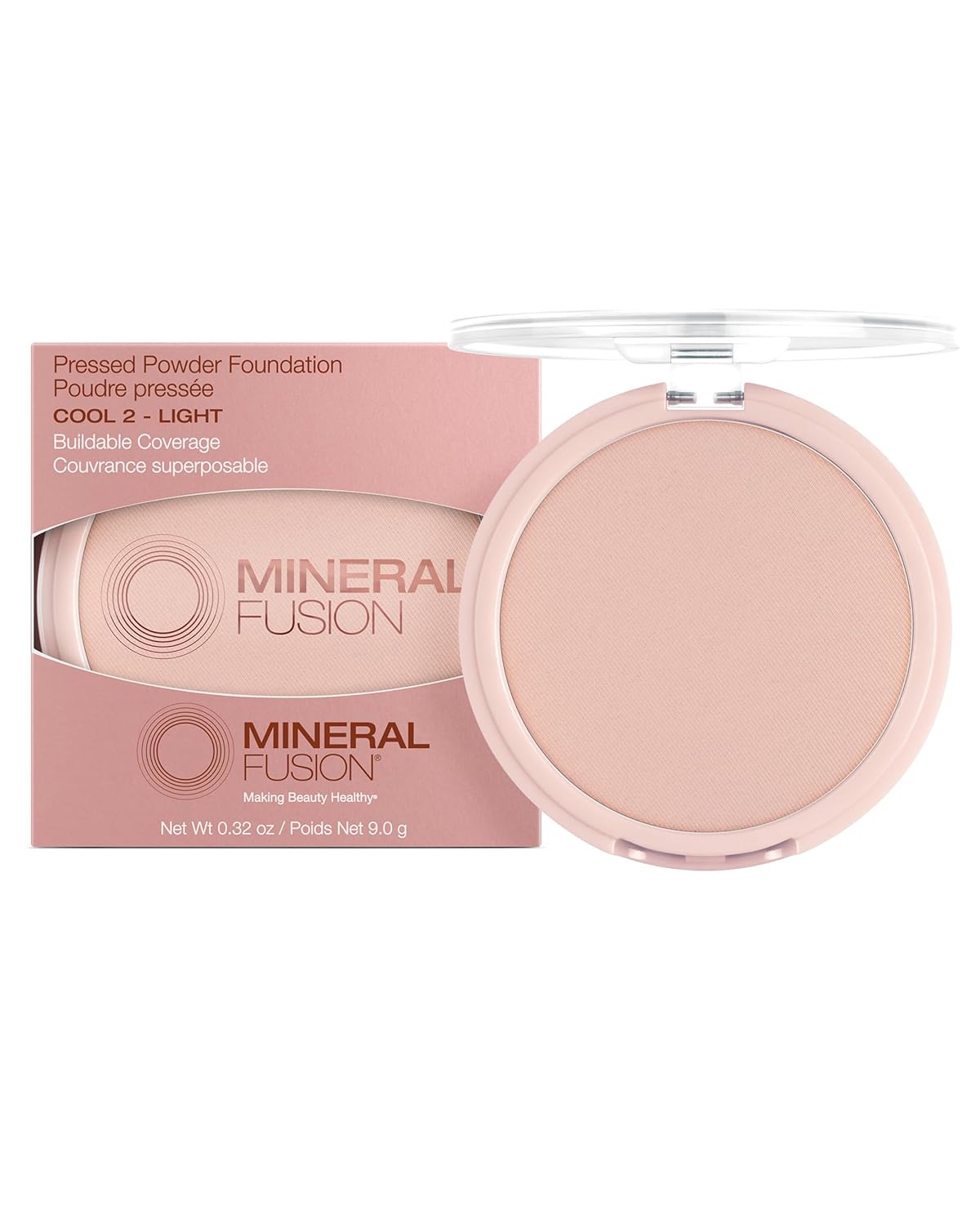Mineral Fusion Pressed Powder Foundation - Matte Finish Face Powder for Fair-Medium Skin with Pink/Red Undertones - Age Defying Natural Makeup - Talc Free, Vegan, Hypoallergenic (Cool 2)