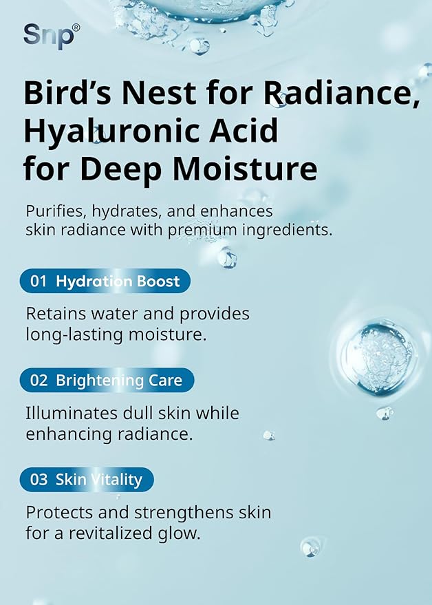 SNP [K Beauty Bird's Nest Ampoule Sheet Mask | Hyaluronic Acid Sheet Mask | Maximum Hydration and Protection for All Dry Skin Types | Korean Skincare Facial Mask | 10 Sheets
