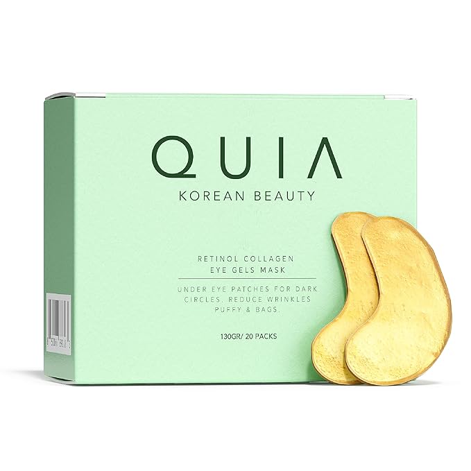 QUIA Collagen Eye Patches – Instantly De-Puff & Brighten Under-Eyes – No-Slip Hydrating Masks for Dark Circles, Eye Bags & Fine Lines – Infused with Hyaluronic Acid & Collagen – 20 Pairs