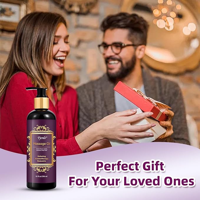 Aromatherapy Lavender Massage Oil, 10 fl oz Relaxing Massage Oil for Massage Therapy with Grape Seed, Sweet Almond & Jojoba, Spa Quality Oils for Soothing, Calming