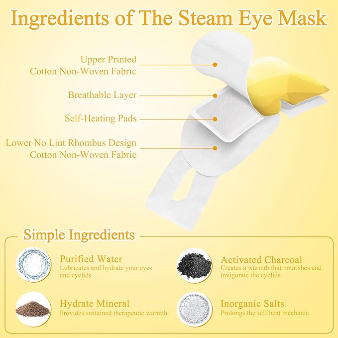 32 Packs Steam Eye Mask, Heated Eye Mask for Sleeping, Warm Compress for Eyes, Self Heating Disposal Eye Mask Comfortable Sleep Mask for Home, Office, Spa, Travel Essentials (Chamomile)