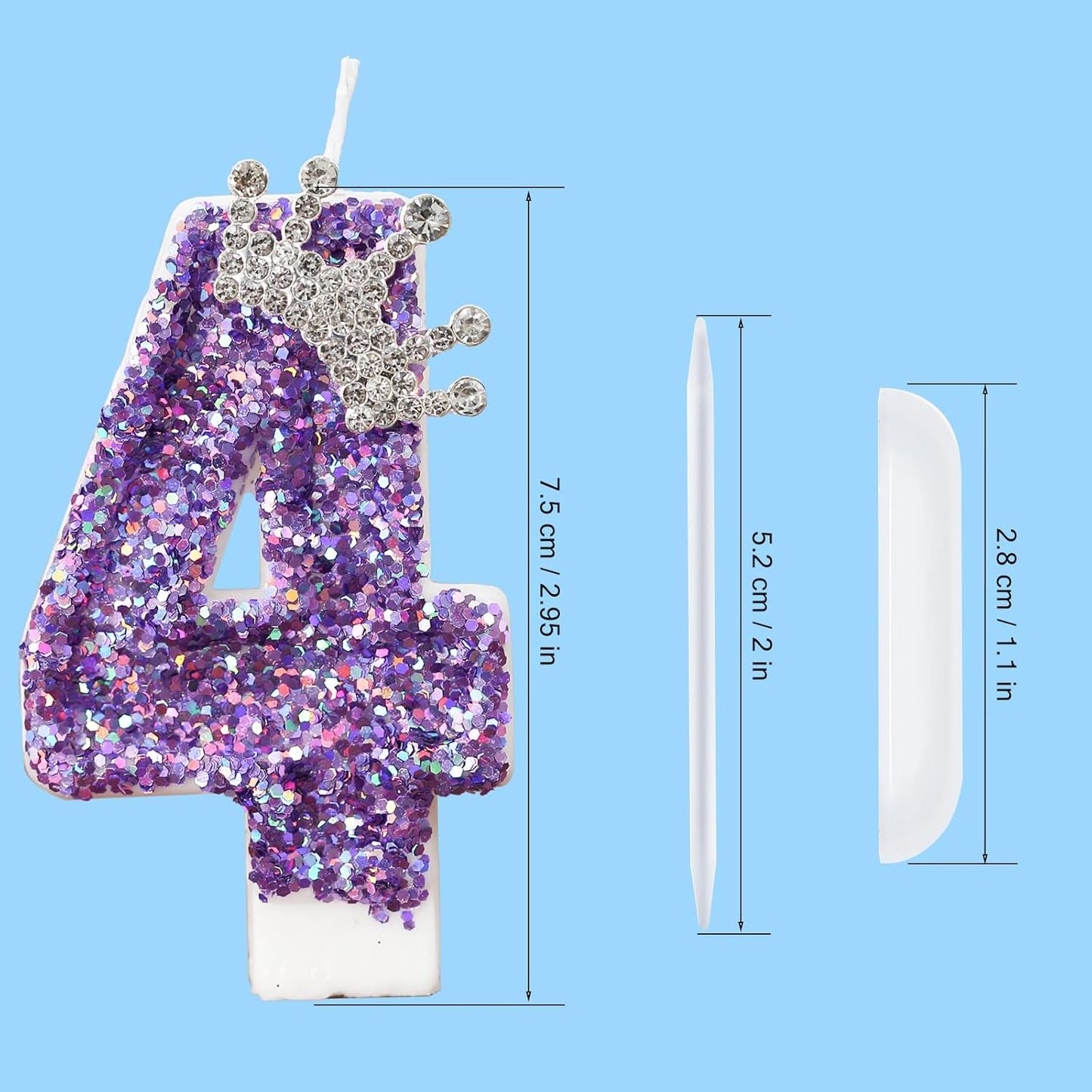 Birthday Number Candles,Purple Crown Birthday Candles for Cake,Glitter Number 4 Candle Cake Topper with Sequins for Anniversary Celebrations Supplies (Number 4)