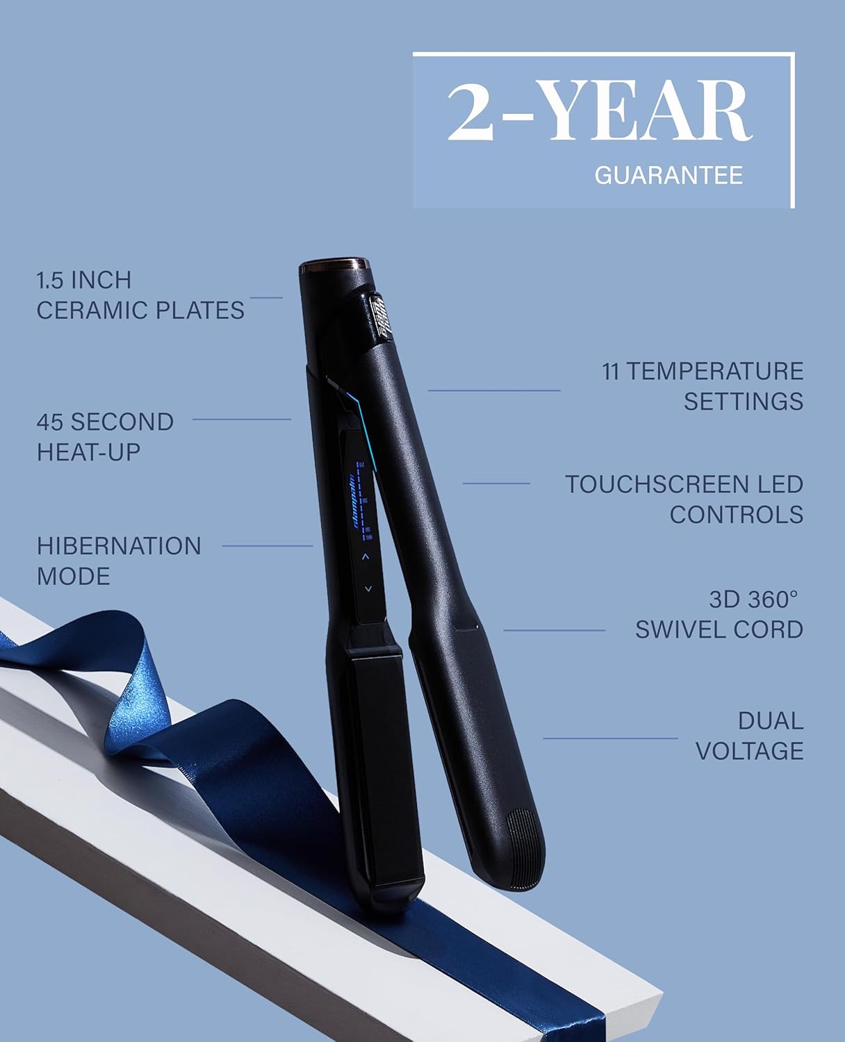 GLAMPALM Hair Straightener 1.5" Wide Ceramic Flat Iron Infused with Vita C, Korea's No.1 Professional Salon Tool for Long Hair, Dual Voltage, Digital LED (210°–450°), 45s Fast Heat-Up (GP501T)