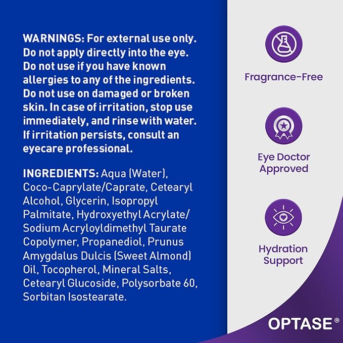 Optase LIFE Sensitive Eye Daily Renewal Cream - Hydrating Eye Cream for Skin Use Around Dry and Sensitive Eyes - Smooths Fine Lines, Preservative-Free, Eye Doctor and Dermatologist Approved - 15 ML