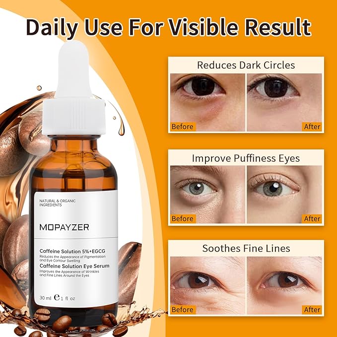 Caffeine Solution 5% + EGCG, Caffeine Eye Serum For Moisturizing, Targets Dark Circles & Puffiness, 2 PCS Natural Under Eye Serum For Facial Wrinkles & Fine Lines.