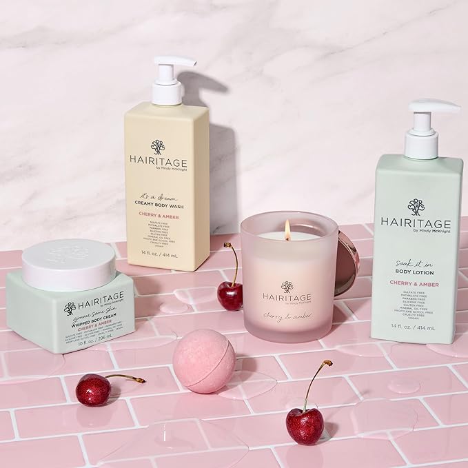 Hairitage Soak it In Cherry & Amber Scented Body Lotion - Moisturizes + Softens Skin - Niacinamide, Jojoba Oil, + Avocado Oil for All Skin Types - Vetiver + Guaiac Wood Essential Oils, 14 fl. oz.