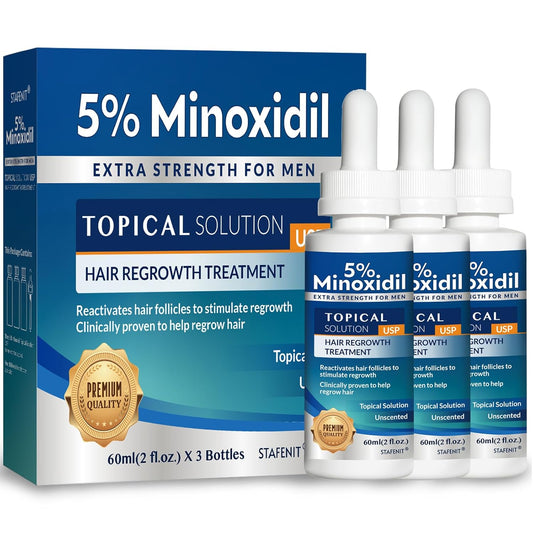 5% Minoxidil Hair Growth for Men and Women: Extra Strength Beard Regrowth Treatment Serum with Minoxidil and Biotin for Thinning Hair Loss to Grow Thicker Fuller 60ml 3 Bottles