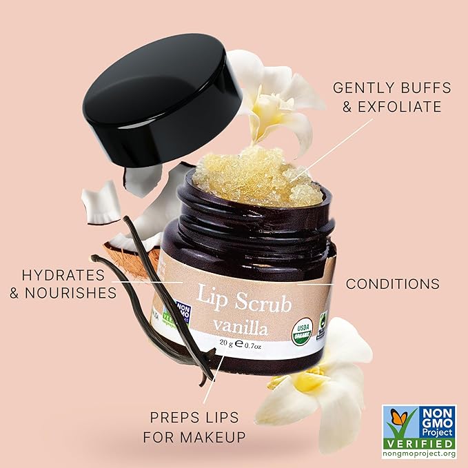 Lip Scrub Exfoliator Vanilla - USA Made Sugar Lip Scrubber with Natural & Organic Ingredients