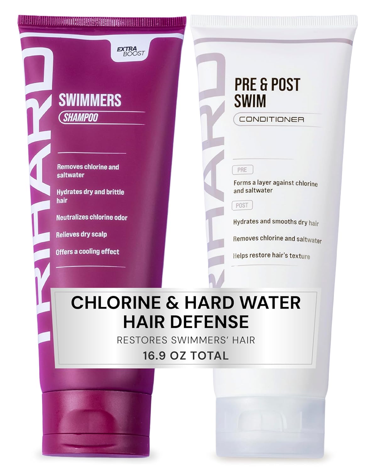TRIHARD Chlorine Defense Swim Shampoo and Conditioner Combo, Protect and Hydrate Hair from Pool & Ocean, Nourishing Pre and Post Swim Chlorine and Hard Water Hair Protection