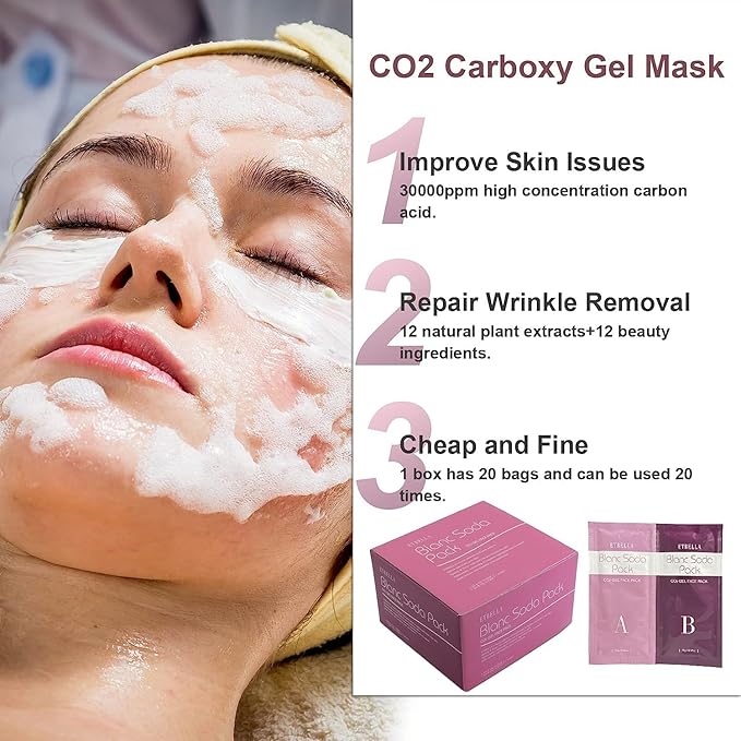 Elitzia CO2 Carboxy Gel Mask Spa Face Masks Skin Facial Care Moisturizing Brighten Natural Beauty 1 box 20 bags ET1719 (Pink)
