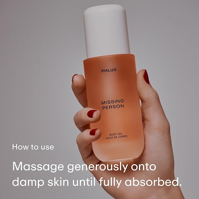 PHLUR Missing Person Body Oil - Lightweight & Nourishing - With Ceramide-Rich Oils & Skin-Mimicking Lipids - Bergamont, Musk, Orange & Sandalwood Floral Scented Body Oil (4 Fl Oz)