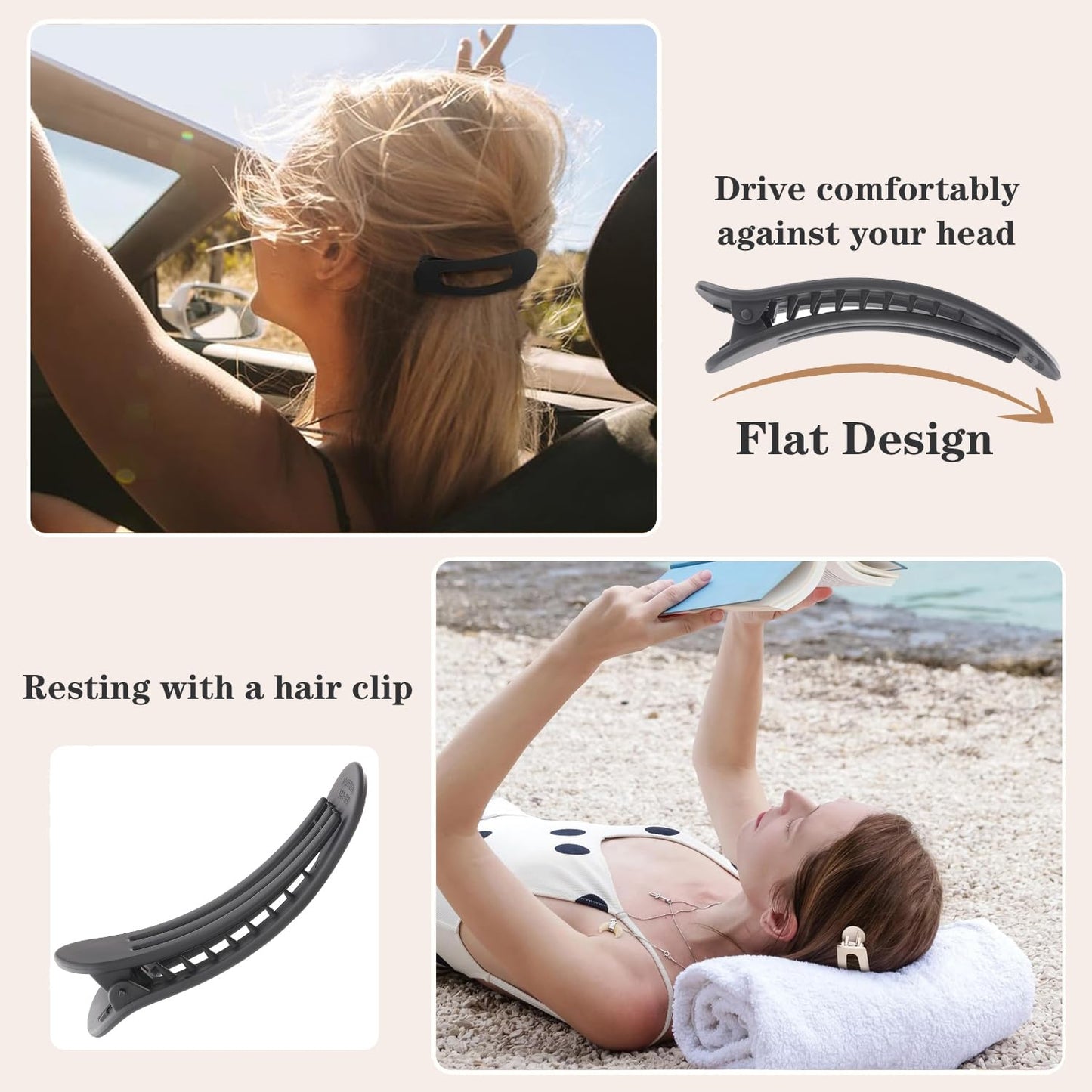 5 PCS Flat Hair Clips, Medium Lay Flat Claw Clips for Women Girls, Stylish Matte Non-slip Hair Claws for Thick Thin Hair(Black&Navy)