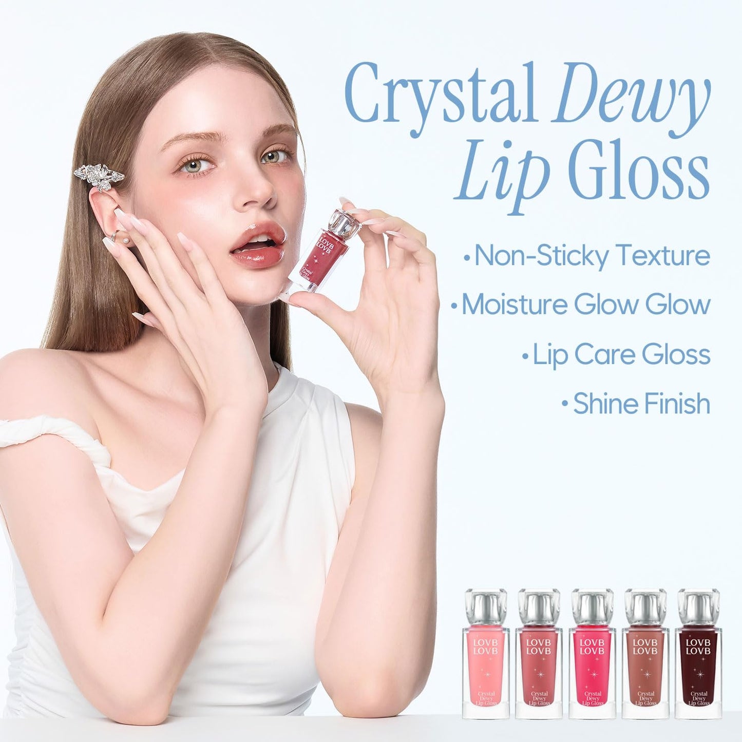 Crystal Dewy Lip Gloss | Lightweight & Non-Sticky | High-Shine & Long-Lasting | Hydrating Korean Lip Care Gloss | 0.17 oz. (01 PINK DOLPHIN)