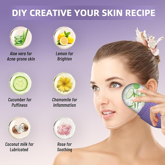 Ice Roller for Face and Eye,Upgraded Ice Face Roller,Facial Beauty Ice Roller Skin Care Tools, Ice Facial Cube, Ice Holder Mold Face Puffiness Relief Massage Skin Care Tools (Purple)