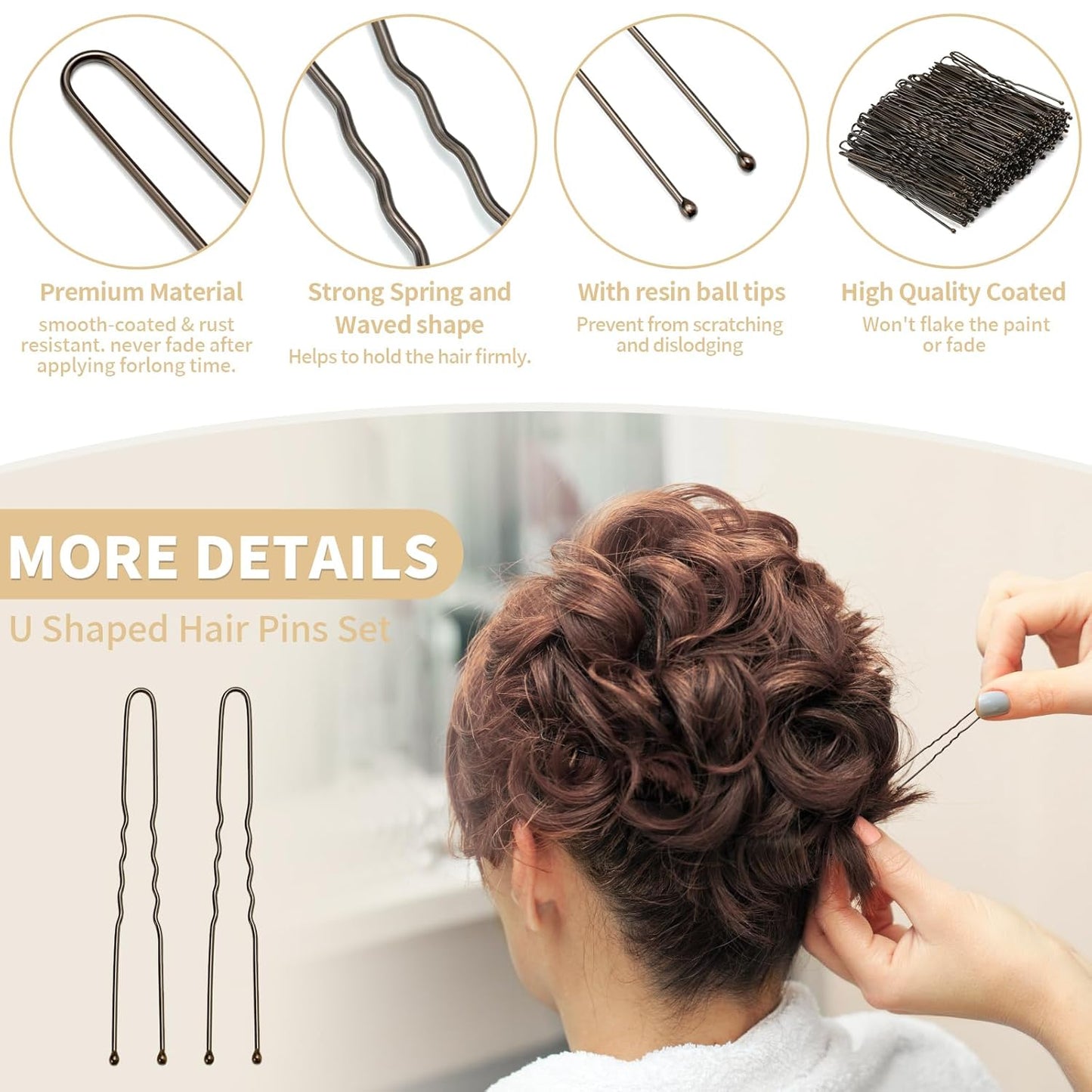 U Shaped Hair Pins -2.4 Inch 250 Count, Professional Hair Styling Pins for Women, Girls, and Hairdressing Salons - Includes Clear Storage Box for Updos and Bun Hair (Brown)