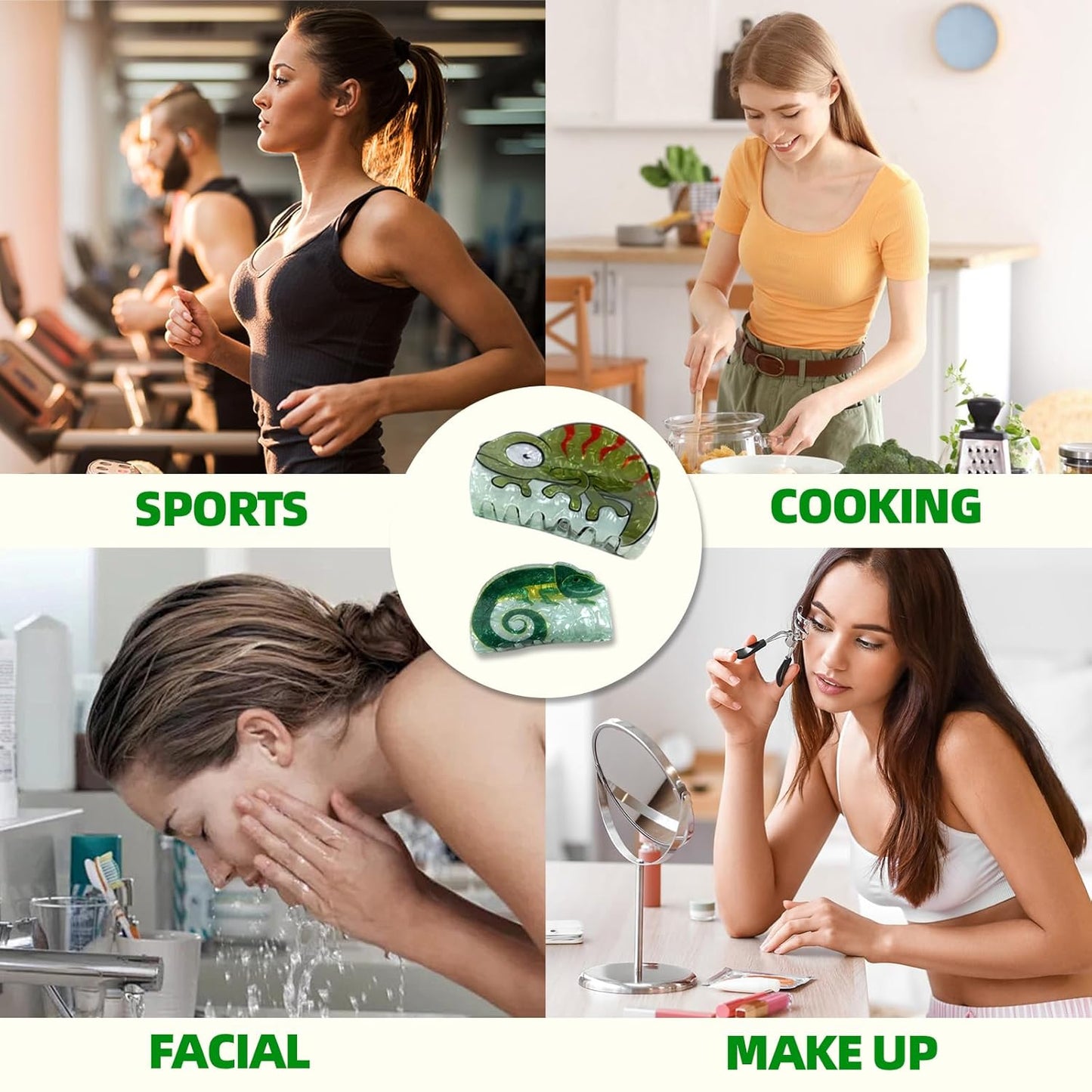 Chameleon Lizard Hair Claw Clips for Women, Non-Slip Hair Clip, 2 Pcs Cute Claw Clips for Thick Thin Hair, Large Hair Claw, Green Hair Accessories for Spring Summer, Holiday Essentials Hair Clups