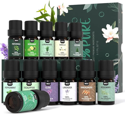 Essential Oils Set Top 12 Aromatherapy-Essential Oils for Diffuser for Home,Air Freshening Diffuser Oils Scents for Aromatherapy,Laundry,Candle&Soap Making,Humidifiers 12 X 5ML