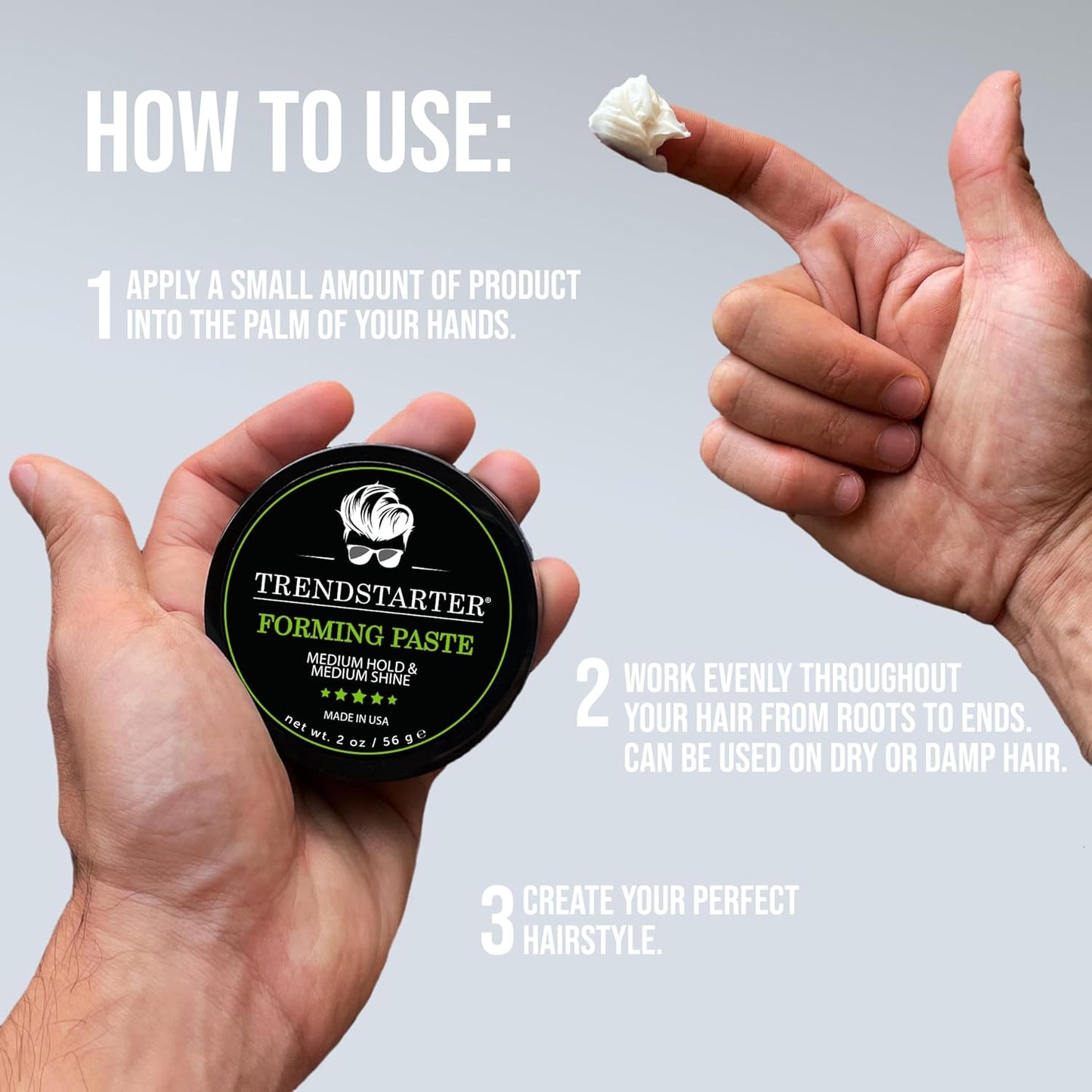 TRENDSTARTER - FORMING PASTE (2oz) - Travel Size - Medium Hold - Medium Shine - Lightweight Water-Based Hair Pomade Cream - Flake-Free Hair Paste for All Hair Types