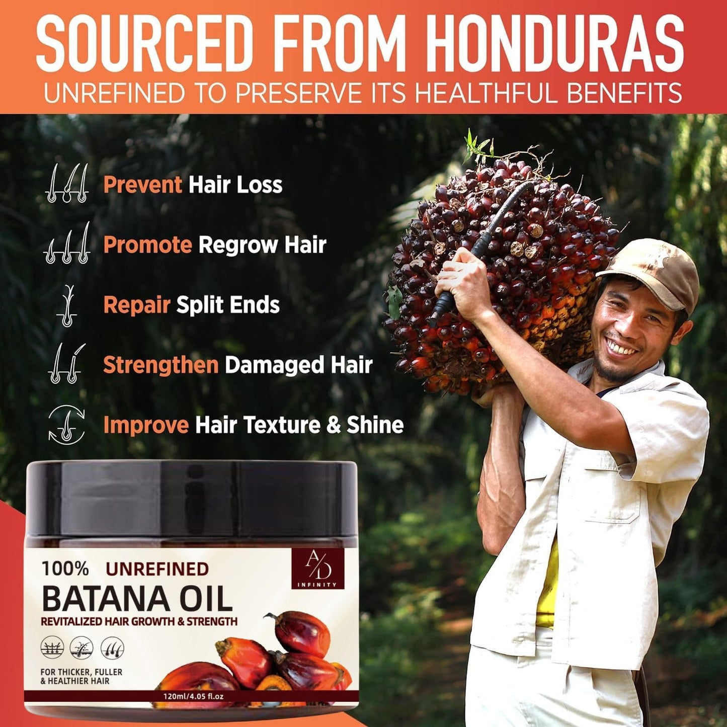 100% Unrefined Raw Batana Oil for Hair Growth Dr. Sebi Organic Pure from Honduras with Keratin, Coffee Extract & Other Ingredients to Enhance Efficacy for Thicker, Strength - Botana Oil 4oz