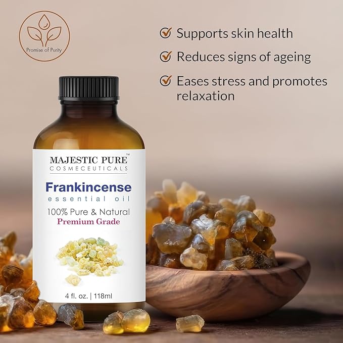 MAJESTIC PURE Frankincense Essential Oil with Glass Dropper | 100% Pure and Natural Frankincense Oil | Premium Grade Essential Oils for Diffusers, Skin, Aromatherapy, Massage | 4 Fl Oz (Pack of 2)