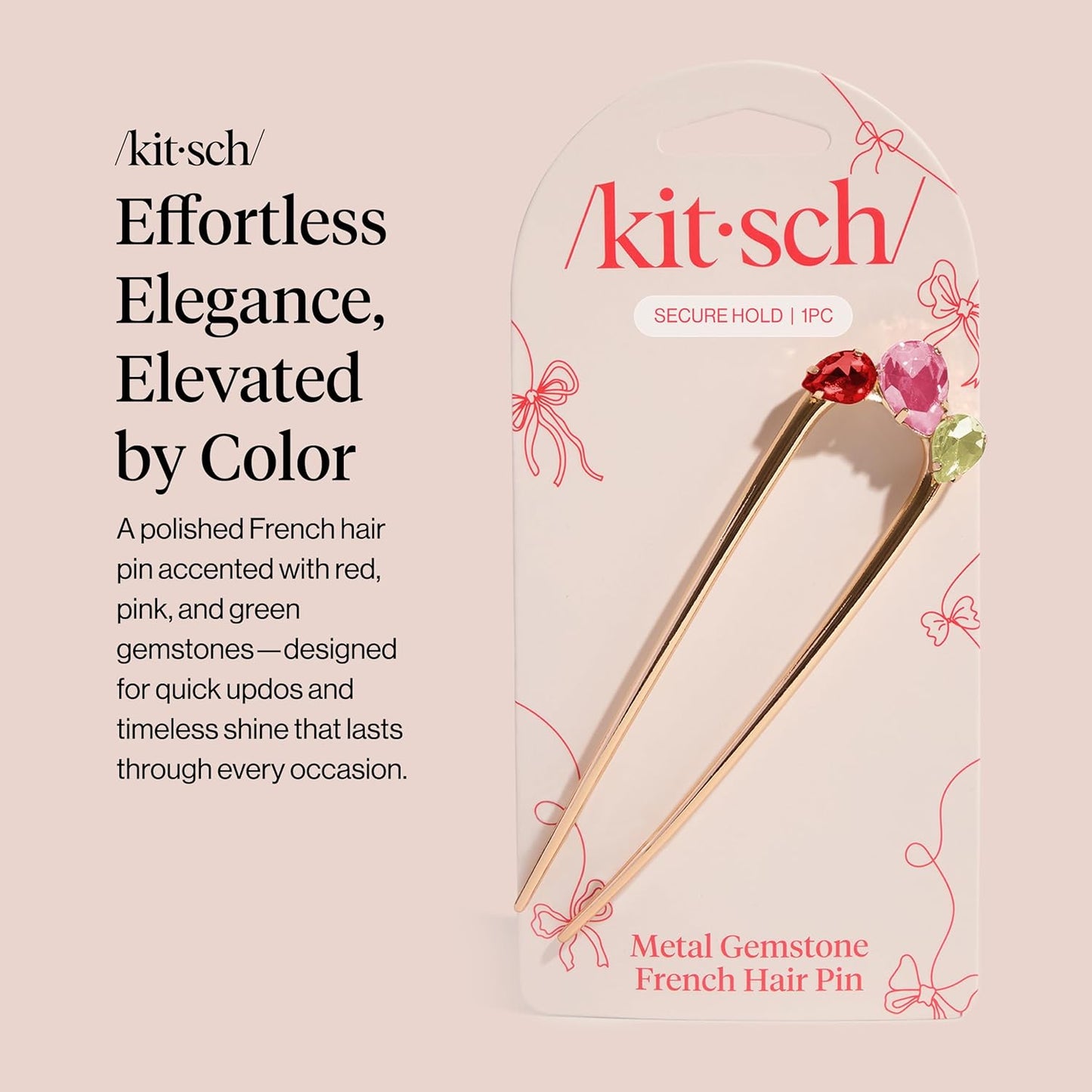 Kitsch French Hair Pin for Women – Gold Hair Accessories with Gemstone Accents, Lightweight Metal Hair Stick for Effortless Updos, Twists & Buns | Ideal Gifts for Women