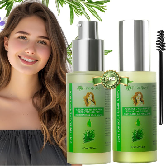 Rosemary Oil for Hair Growth (2 x 60ML), Organic Pure Rosemary Essential Oil for Hair & Scalp, Leak-Proof Bottle with Precision Press Dispenser, Multi-Purpose for Hair, Skin & Aromatherapy