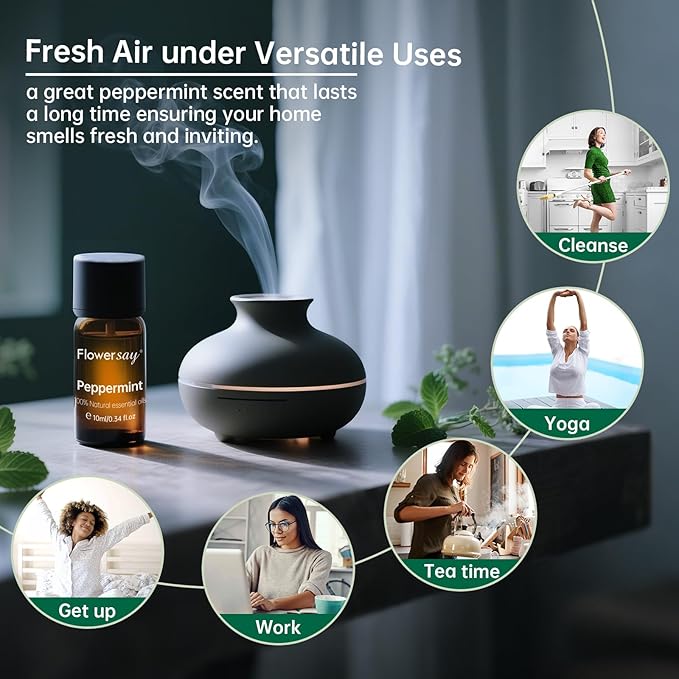 100% Pure Peppermint Essential Oil – Cooling Mint Aroma for Diffuser, Hair & Skin,Natural Mint Oil for Face, Body & Self-Care,0.34 Fl Oz for Aromatherapy & DIY Candles,USDA Certified Organic