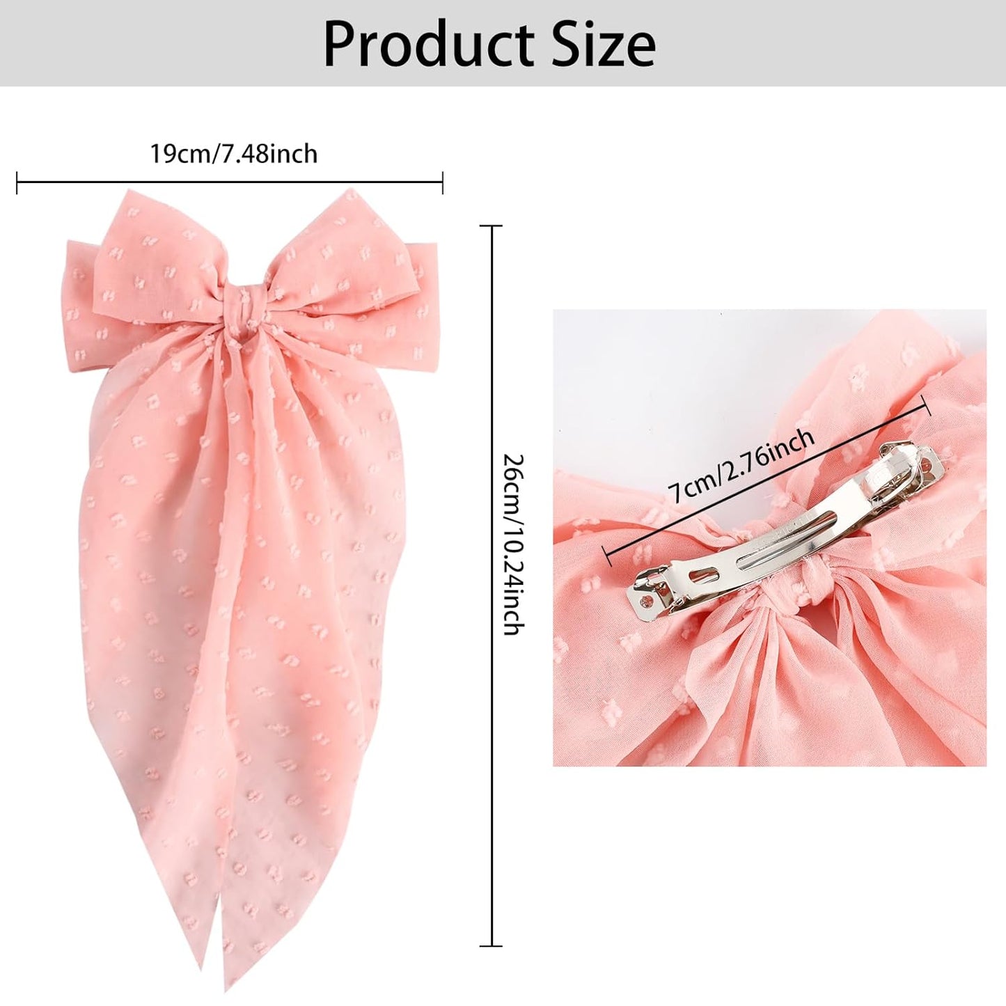 4PCS Chiffon Large Ribbon Hair Bows, Oversized Long-tail Hair Clips, Cute Hair Barrettes, for Women and Girls Hair Styling Accessories, Black, White, Beige, Light Pink