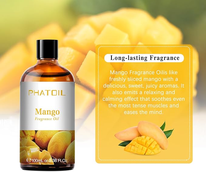 3.38FL.OZ Mango Fragrance Oils for Aromatherapy, Essential Oils for Diffusers for Home, Perfect for Diffuser, Yoga, Skin Care, DIY Candle and Soap Making - 100ml