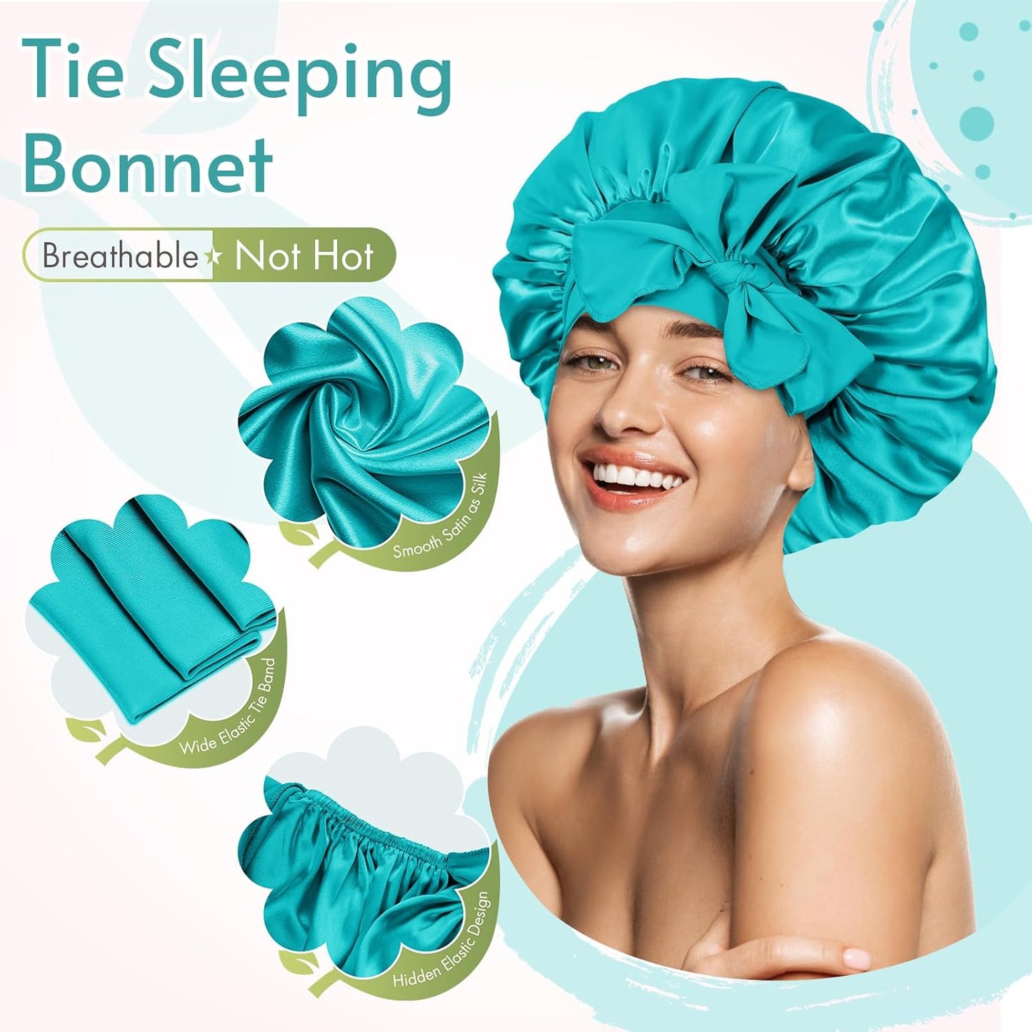 Bonnet Queen Satin Bonnet Silk Bonnet for Sleeping Hair Bonnet Adjustable Bonnet Sleep Bonnet Night Cap Bonette for Women Curly Hair Aqua