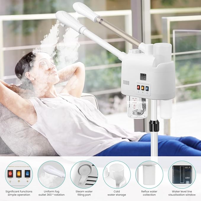 face steamer for hot and cold, Face Steamer with More Steam, Adjustable Height for Face Steamer Suitable for Personal Home and Professional Personal Care Places, Moisturizing or Hydrating.