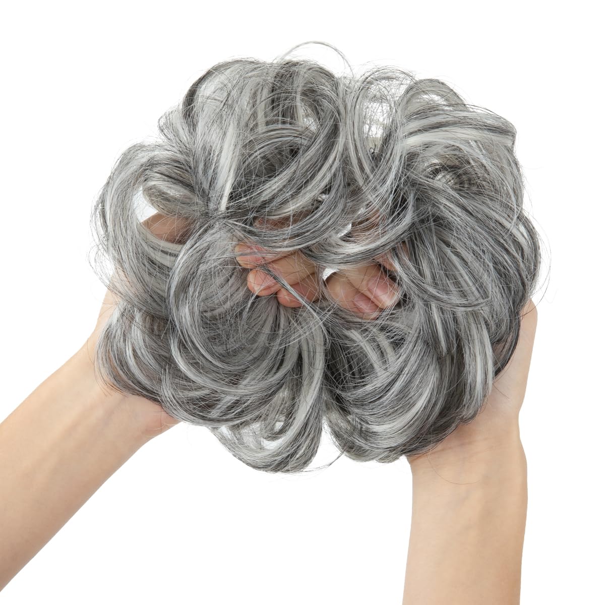 CJL HAIR Large Messy Bun Hair Piece Wavy Curly Scrunchies Synthetic Chignon Ponytail Hair Extensions Thick Updo Hairpieces for Women Dark Grey