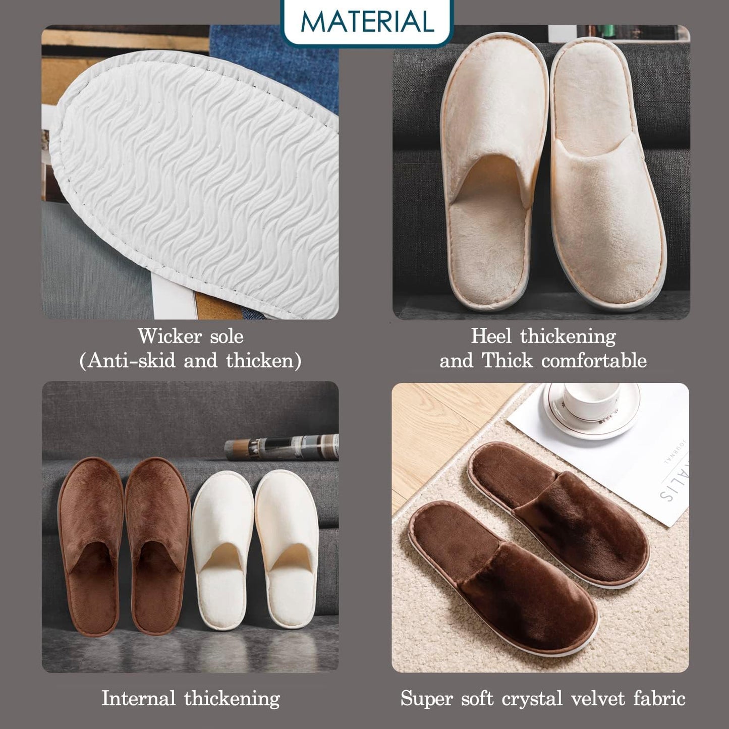 6-10 Pairs Spa Slippers, Non Slip Disposable Slippers For Guest, Washable Reusable, Which Can Be Used As Women Men, House, Indoor, Bathroom, Bedroom, Hotel, Bride Slippers