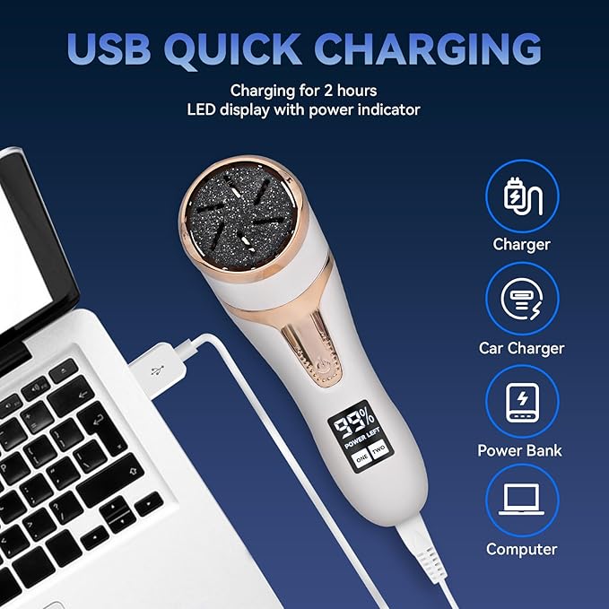 Electric Callus Remover for Feet with Vacuum, Premium Portable Pedicure Tools Rechargeable Waterproof 2 Speed Foot File Scrubber Callus Remover Tool Foot Care kit （White）