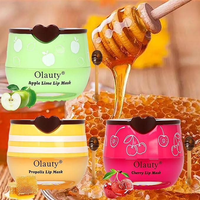 6 PCS Bee Lip Balm Honey Pot, Honey & Strawberry & Watermelon & Apple Lime & Cherry & Mint Lip Sleeping Mask Overnight, Bee Lip Balm Honey Pot Hydrating Prevention Dry and Cracked Lip Scrubs (Set B)
