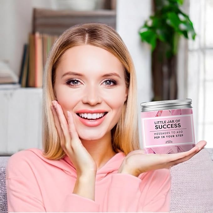 Success Jar filled with Uplifting Positive Message Quote Cards, Keepsake Gift for Girls, Women, Affirmation Cards for Encouragement and Motivation with Unique Gift Box