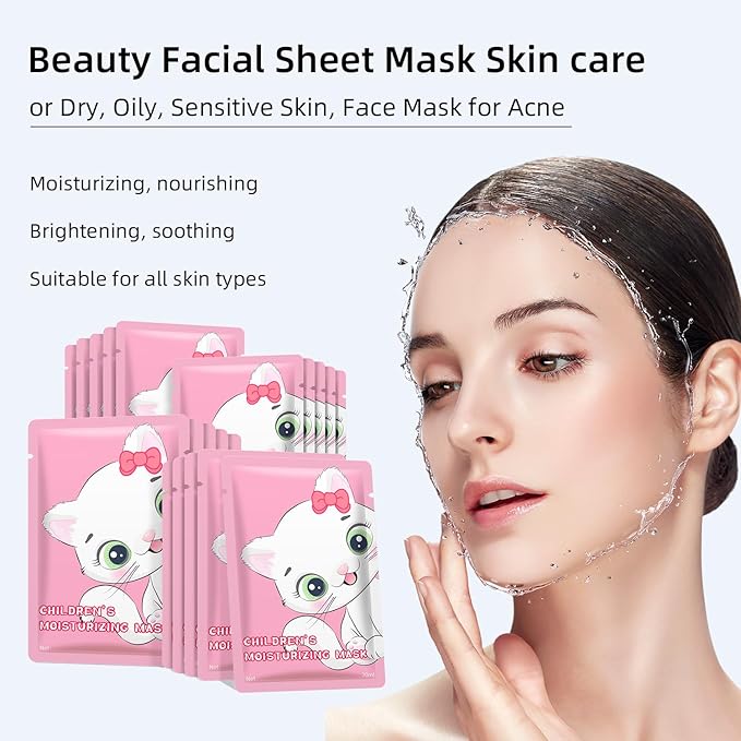 IREV Sheet Mask Skin Care, Animal Character Sheet Masks, Face Mask Skincare, Beauty Facial Mask Spa Face Mask, Soothing Face Sheet Masks, Facial Masks, Moisturizing Face Masks, 5 Pack (Cat)