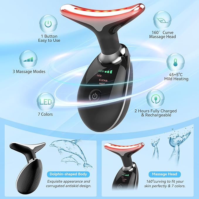 Face and Neck Massager T𝗈𝗈I, 7 C𝗈I𝗈r Facial Massager for Face and Neck, Face 𝖲cuIpting Tool for S𝗄in Care - Black