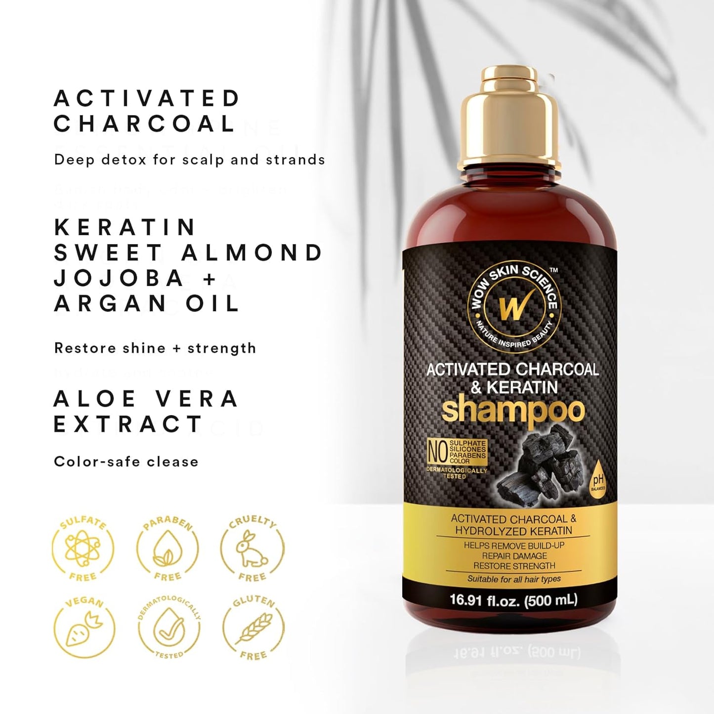 WOW Skin Science Activated Charcoal & Keratin Shampoo 16.9 oz