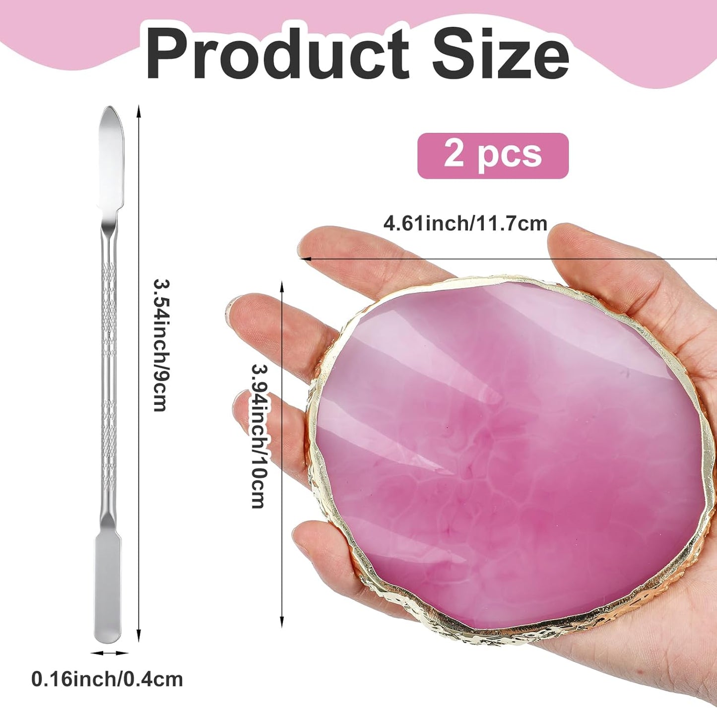 2 Pcs Nail Color Mixing Palette Nail Polish Palette With Silver Stirring Rod Gold Edge Color Makeup Display Board Nail Mixing Palette Cosmetic Mixing Tools For Gel Polish Nail Art Plate In Pink Gray