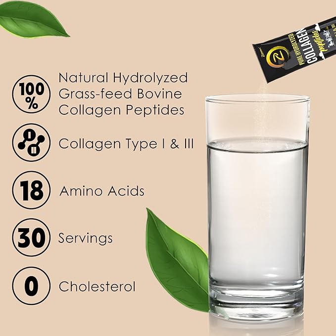 Premium Collagen Peptides Powder, 30 Sticks Travel Packets(Type I, III), Unflavored Collagen Protein Powder to Go, Hydrolyzed Collagen Peptides for Skin Hair Nail Joint, 10g per Serving, Paleo & Keto