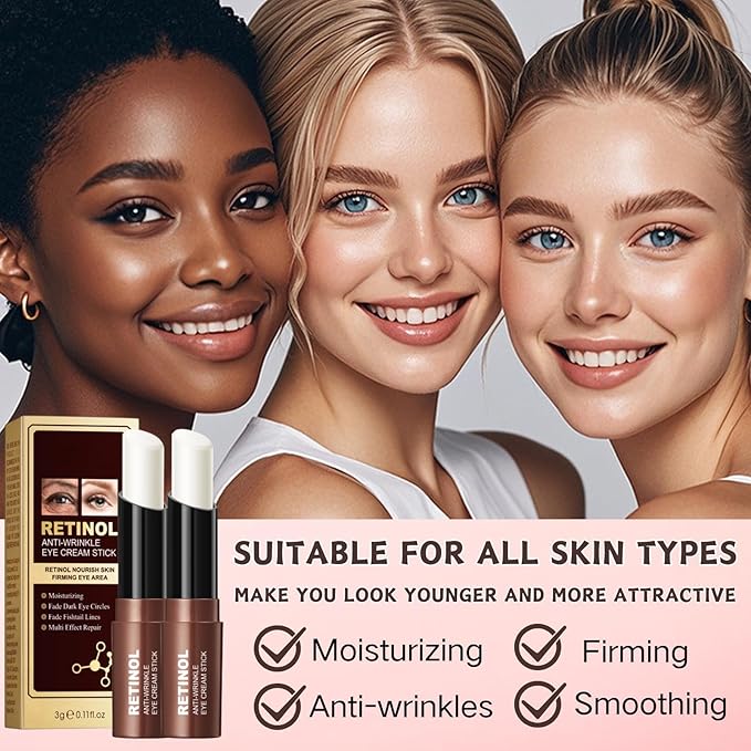 2PCS Retinol Eye Stick - Retinol Eye Cream Anti Aging - Under Eye Cream for Da rk Circles - Serum for Puffiness and Bags under Ey es - Skin moisturizer for Women Hydrates,Firms,Smooth（2pcs）