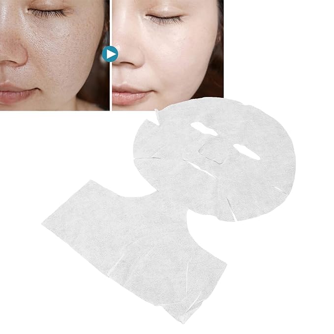 Brrnoo 50 Pcs Disposable White Silk Facial & Neck Mask Paper, Pre-Cut Facial Mask Sheets, Light Silk Material, Spa Skin Care