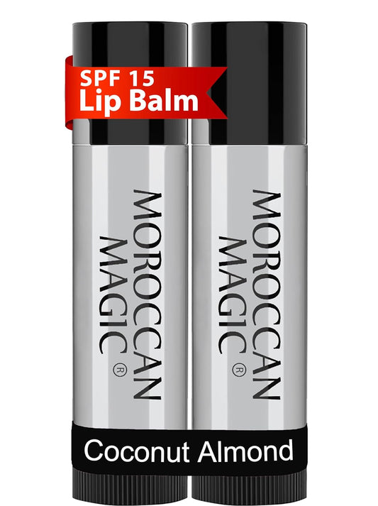 Moroccan Magic Coconut Almond SPF 15 Lip Balm | Argan Oil & Essential Oils | Family Owned | Cruelty Free | 2 Pack