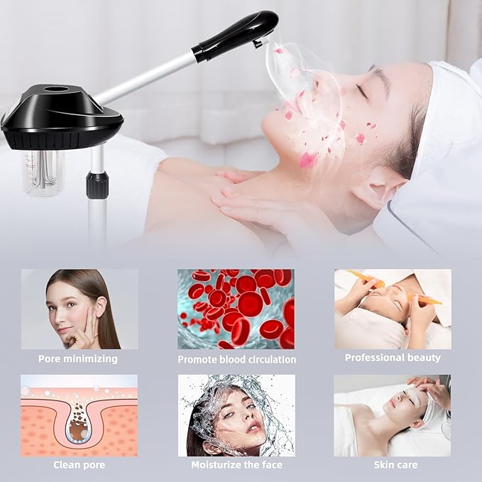 Professional Facial Steamer on Wheels, Ozone Facial Steamer with Time Setting, Stand Face Steamer Adjustable Height for Spa, Salon and at Home Use